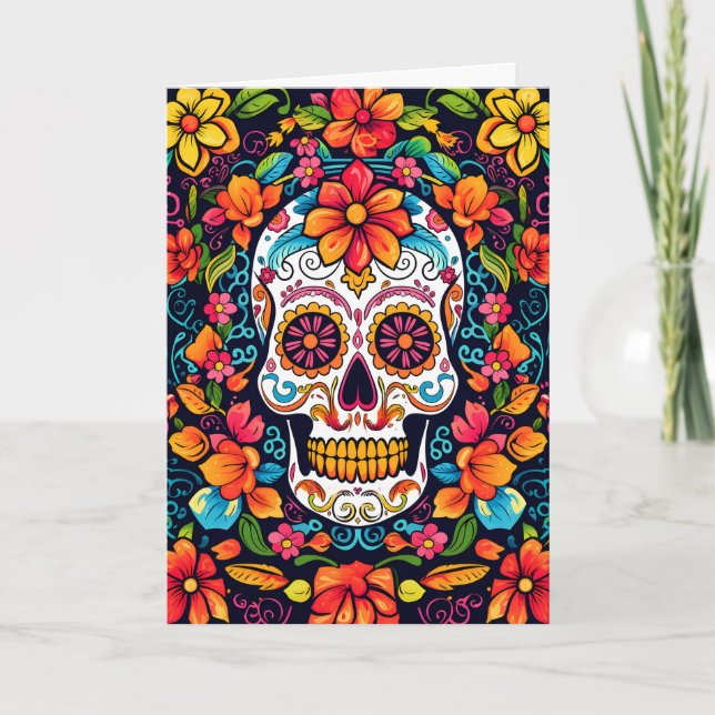 Colourful  Dia de Muertos☠️ Sugar Skull  Holiday Card (Front)