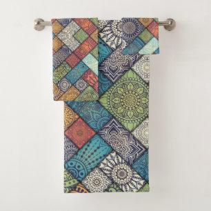 Colourful Diagonal Pattern Bath Towel Set