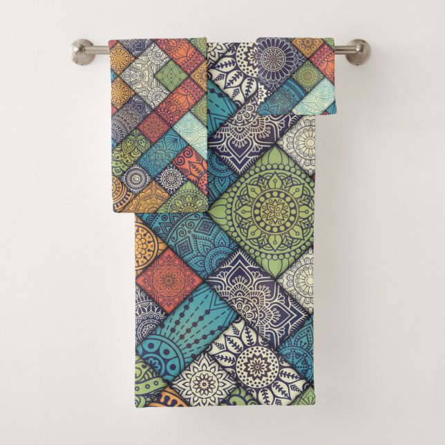 Colourful Diagonal Pattern Bath Towel Set (Insitu)