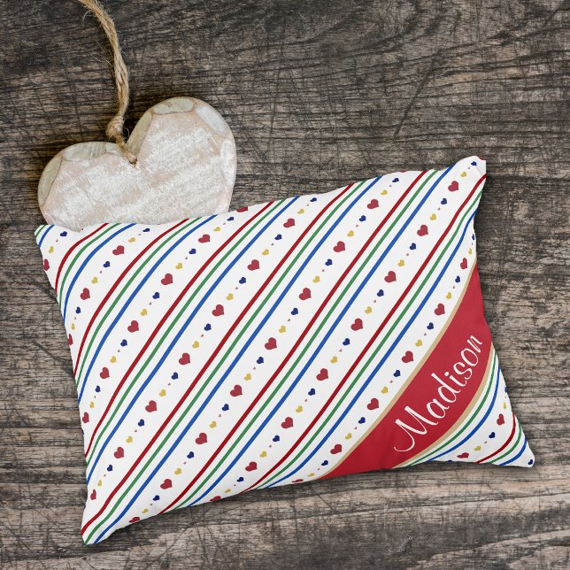 Colourful Diagonal Stripe Hearts  Decorative Cushion (Creator Uploaded)