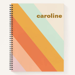 Colourful Diagonal Stripe Retro Pastel Personalise Notebook
