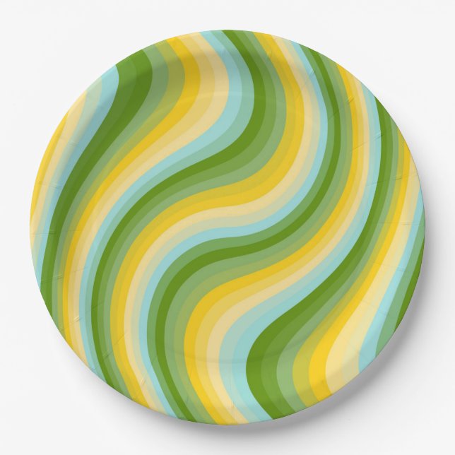 Colourful Diagonal Stripe waves Modern Paper Plate (Front)