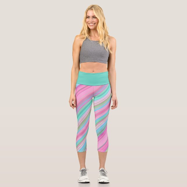 Colourful Diagonal Stripes Capri Leggings (Front)