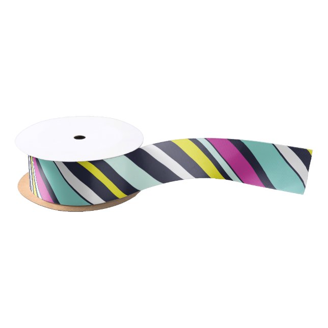 Colourful Diagonal Stripes Modern Decorative Party Satin Ribbon (Spool)