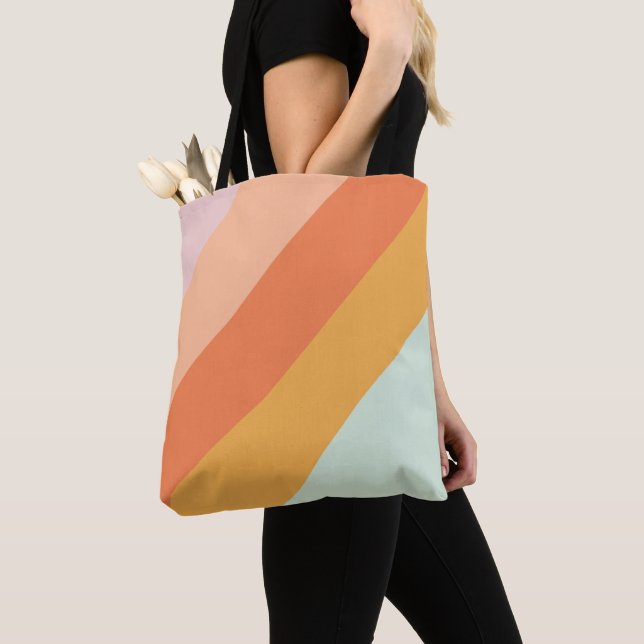 Colourful Diagonal Stripes Retro Sweet Candy Paste Tote Bag (Close Up)