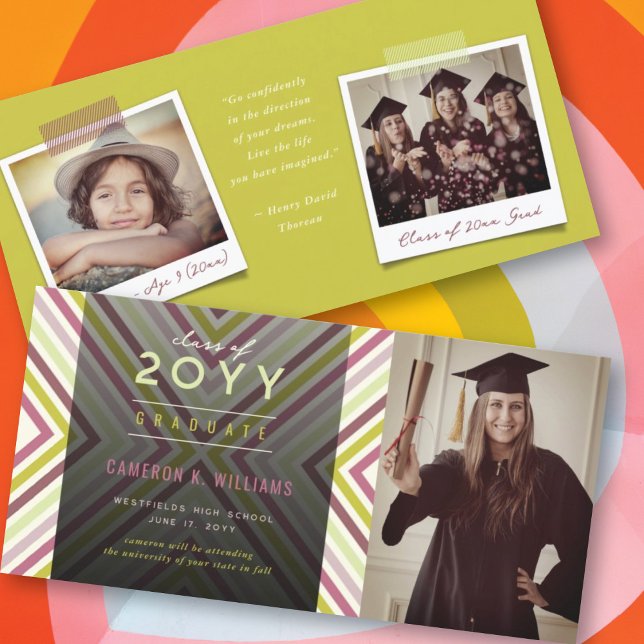 Colourful Diagonal Stripes Trendy Photo Graduation Announcement (Creator Uploaded)