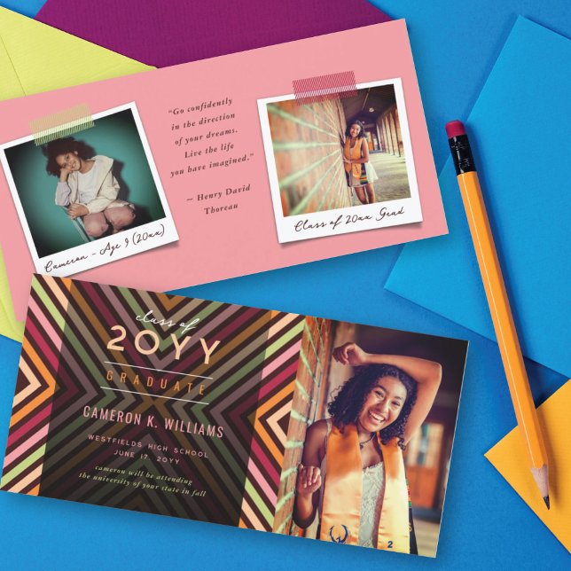 Colourful Diagonal Stripes Trendy Photo Graduation Announcement (Creator Uploaded)