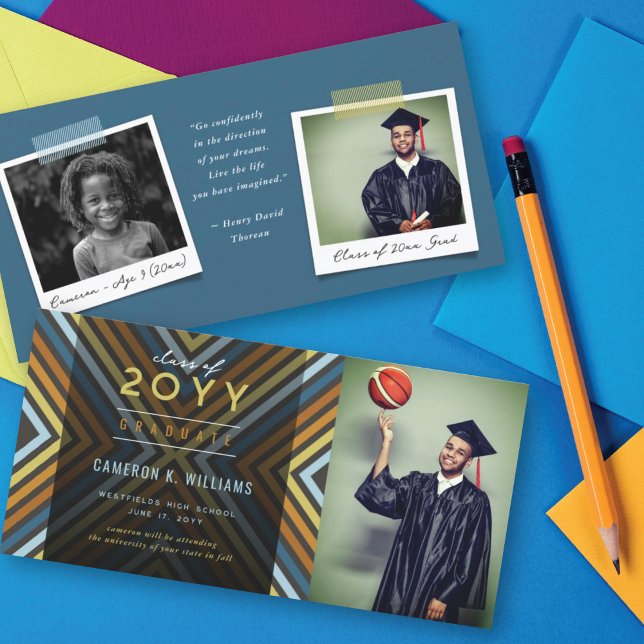 Colourful Diagonal Stripes Trendy Photo Graduation Announcement (Creator Uploaded)