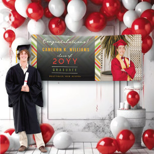 Colourful Diagonal Stripes Trendy Photo Graduation Banner