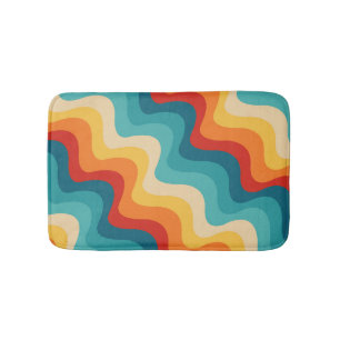 Colourful diagonal waves in retro style  bath mat