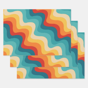 Colourful diagonal waves in retro style  wrapping paper sheet