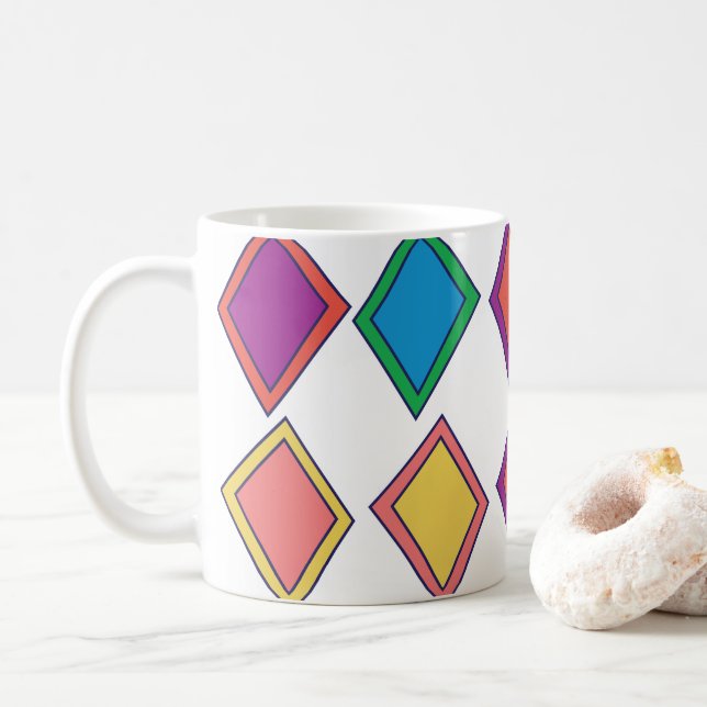Colourful Diamond Geometric Pattern Coffee Mug (With Donut)