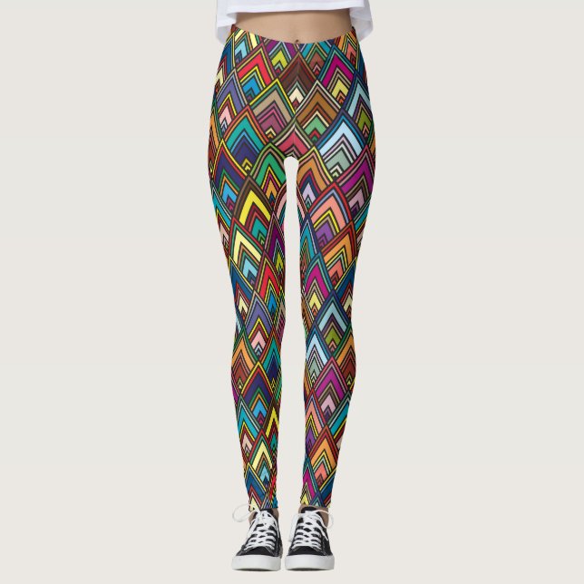 Colourful Diamond Geometric Pattern Leggings (Front)