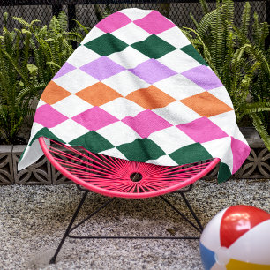 Colourful Diamond Pattern Mid Century Modern Beach Towel