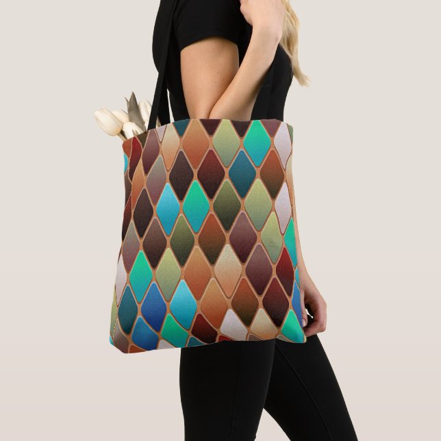 Colourful Diamond Pattern Tote Bag (Close Up)