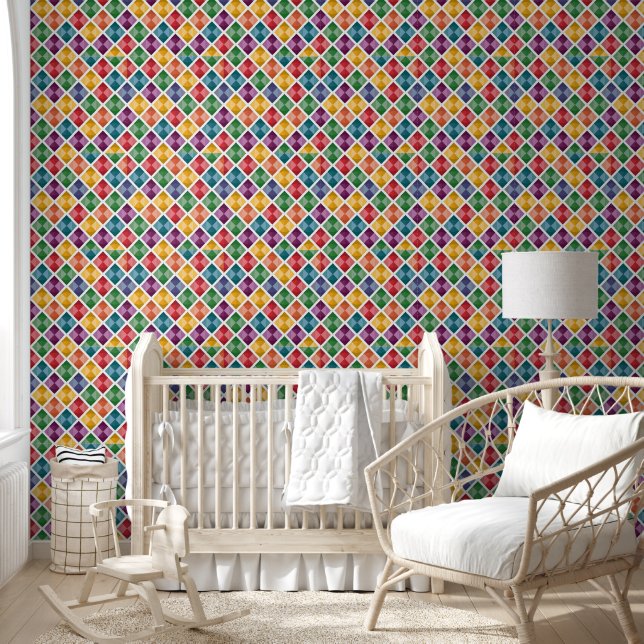Colourful Diamond Pattern Wall Curtain & Wallpaper (Kids)