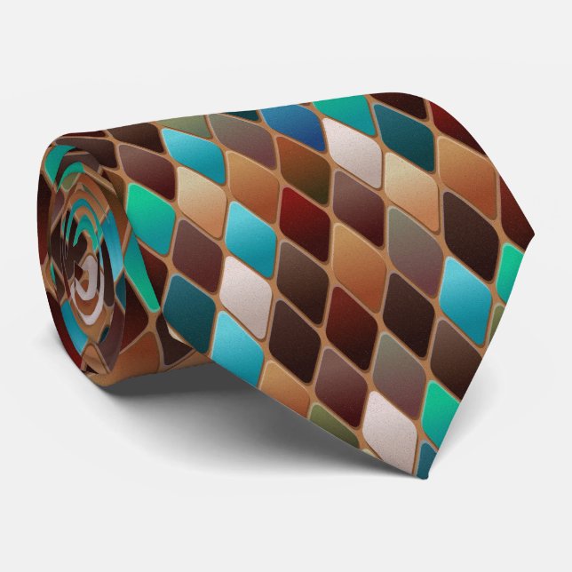 Colourful Diamond Shaped Ceramic Tiles Pattern Tie (Rolled)