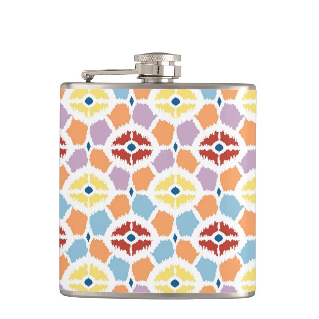 Colourful diamonds ikat geometric hip flask (Front)
