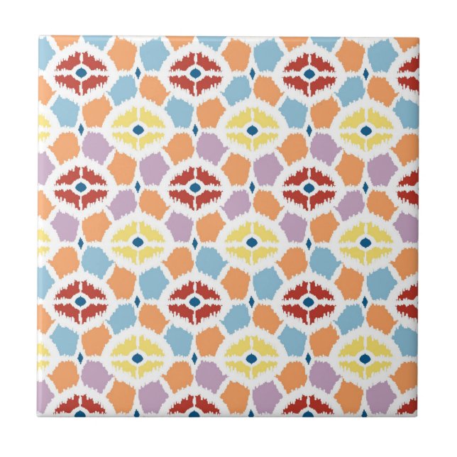 Colourful diamonds ikat geometric tile (Front)