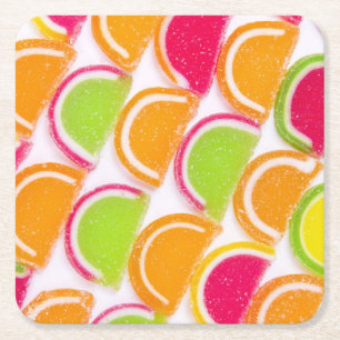 Colourful Different Jelly Candy Square Paper Coaster