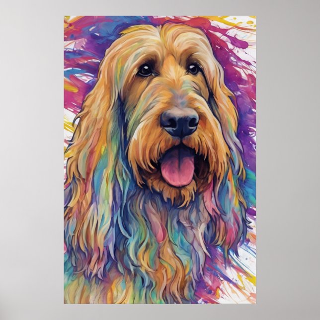Colourful Digital Art Portrait, Cute Dog Otterhoun Poster (Front)