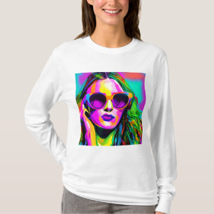 Colourful Digital Art Pretty Lady in Sunglasses T-Shirt