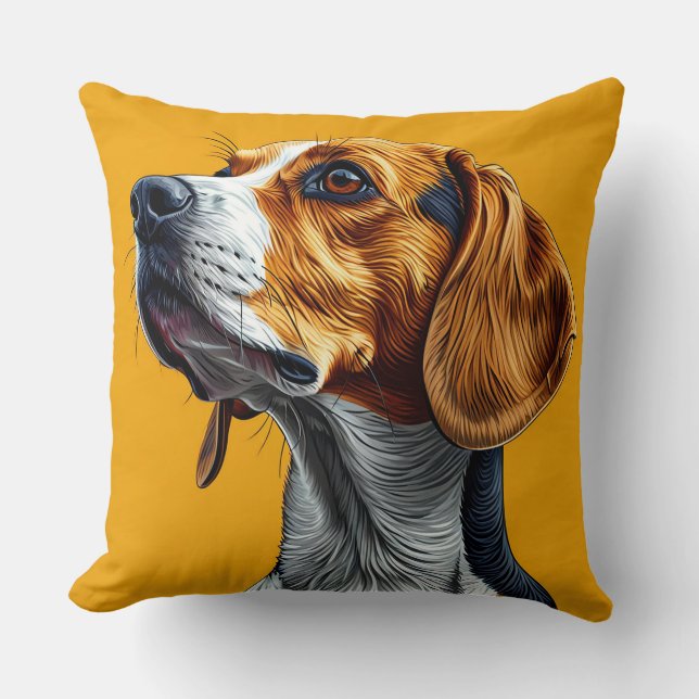 Colourful Digital Artwork of a Beagle Dog Cushion (Front)