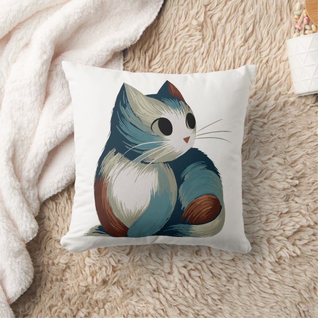 Colourful Digital Cat Art Cushion (Blanket)