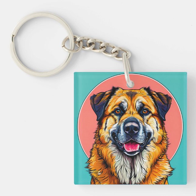 Colourful Digital Illustration of a Happy Dog Key Ring (Front)