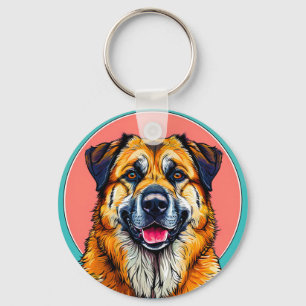 Colourful Digital Illustration of a Happy Dog Key Ring