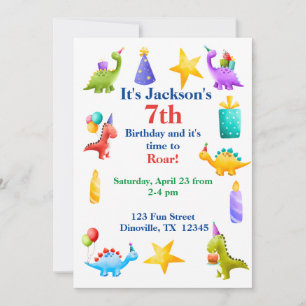 Colourful Dino Kids Birthday Invitation