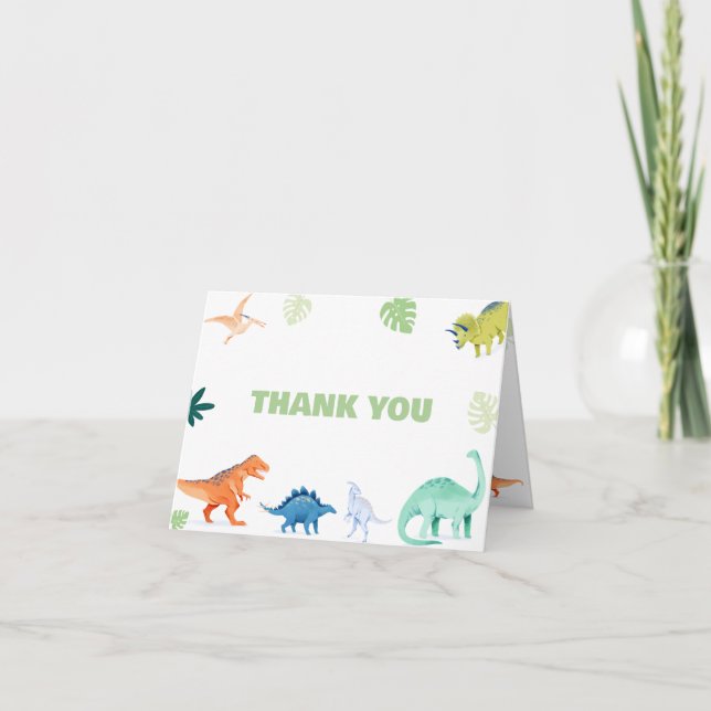 Colourful Dino Party Dinosaur Birthday Thank You Card (Front)