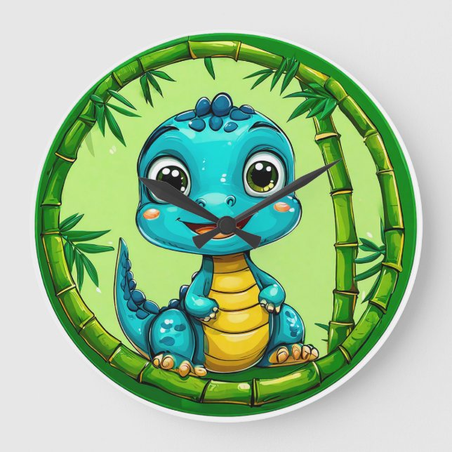 Colourful Dino Timepiece | Playful Dinosaur Gift Large Clock (Front)