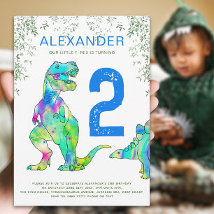 Colourful Dinosaur 2nd Birthday Party Invitation