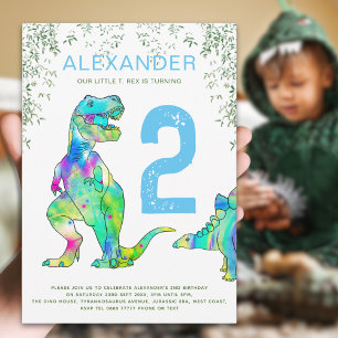Colourful Dinosaur 2nd Birthday Party Invitation