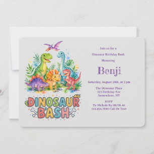Colourful Dinosaur Birthday Bash Favour Invitation