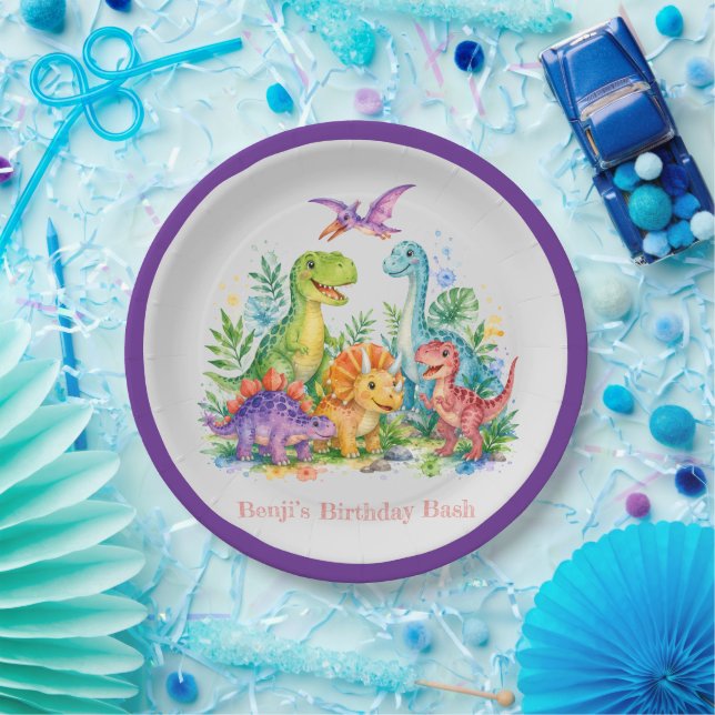 Colourful Dinosaur Birthday Bash Paper Plate (Party)
