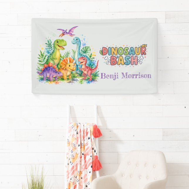 Colourful Dinosaur Birthday Bash Welcome Banner (Insitu)