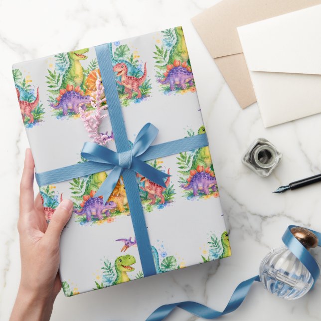 Colourful Dinosaur Birthday Bash Wrapping Paper (Gifting)