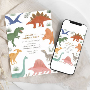 Colourful Dinosaur Birthday Invitation
