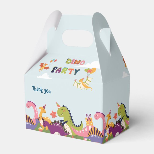 Colourful dinosaur birthday party  favour box (Front Side)