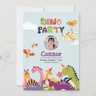 Colourful Dinosaur birthday party Invitation