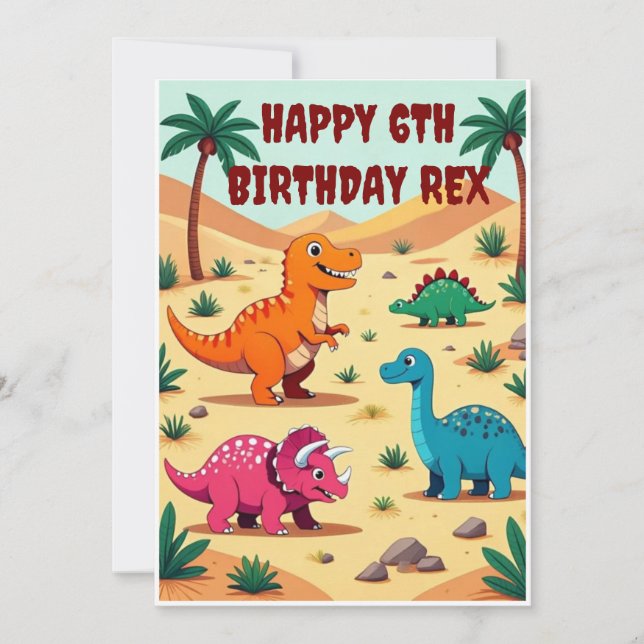 Colourful Dinosaur Birthday Party Invitation Card (Front)