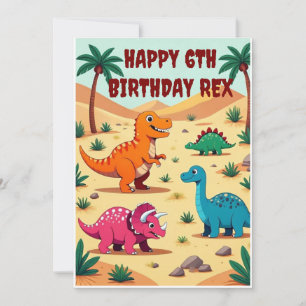 Colourful Dinosaur Birthday Party Invitation Card