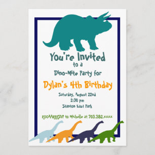 Colourful Dinosaur Birthday Party Invitations