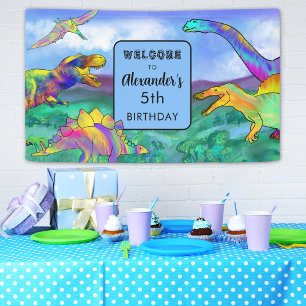 Colourful Dinosaur Birthday Party Personalised Banner