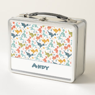 Colourful dinosaur cartoon cute pattern name metal lunch box