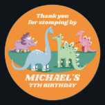 Colourful Dinosaur Cartoon Kids Birthday Party Classic Round Sticker<br><div class="desc">Cute party favours for kids,  boys or girls who love dinosaurs and t-rex. Perfect for kids birthday party,  party favours and thank you label. You can also customise the text for baby shower or other occasion and party.</div>