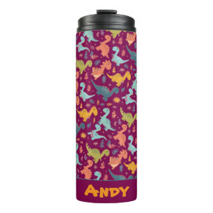 Colourful dinosaur cartoon  red pattern name  thermal tumbler