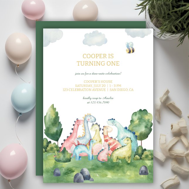 Colourful Dinosaur First Birthday Party Invitation (Creator Uploaded)